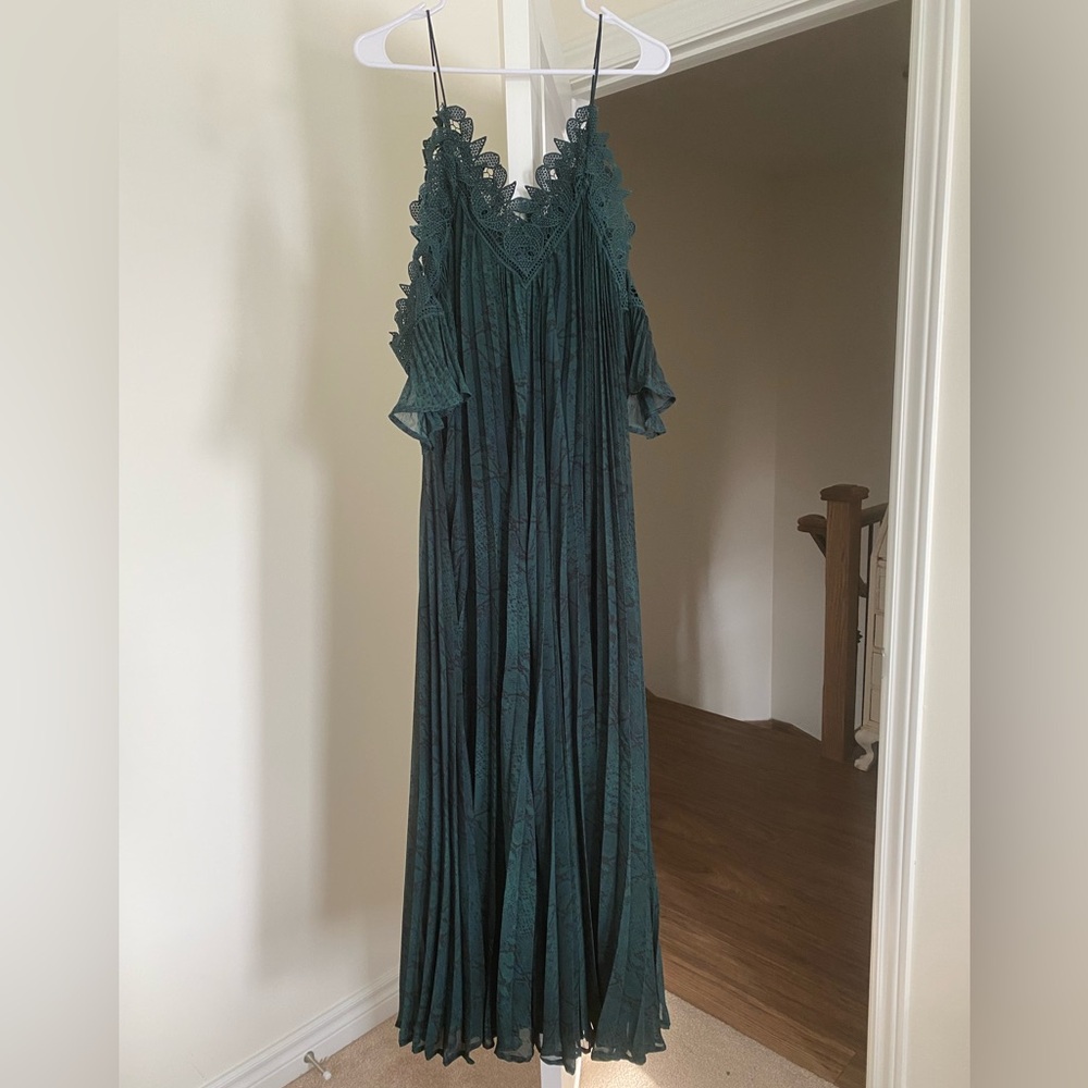 2010s Nasty Gal M Snakeskin Green Lace Maxi Prom Dress